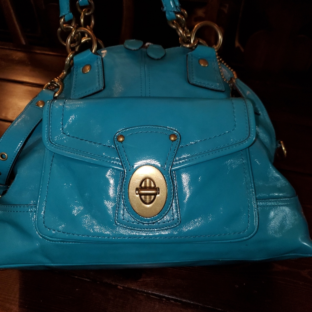 Coach Francine Teal Patent Leather Domed Satchel